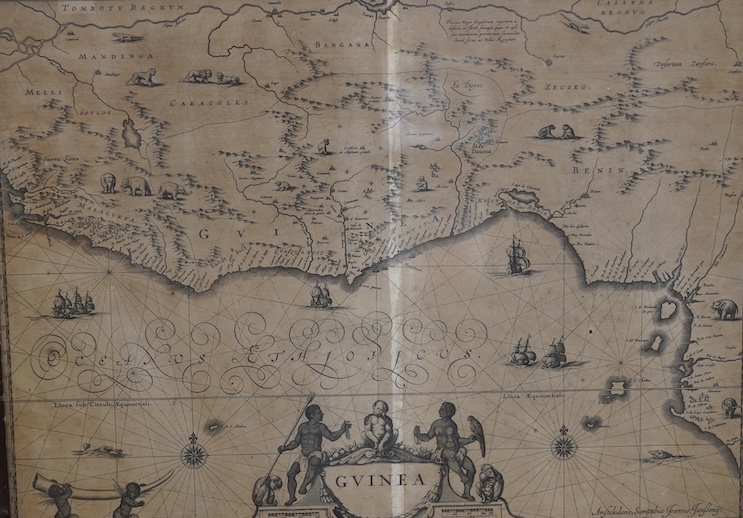 Jan Jansson (Dutch, 1588-1664), map of Guinea, 39 x 51cm. Condition - poor to fair